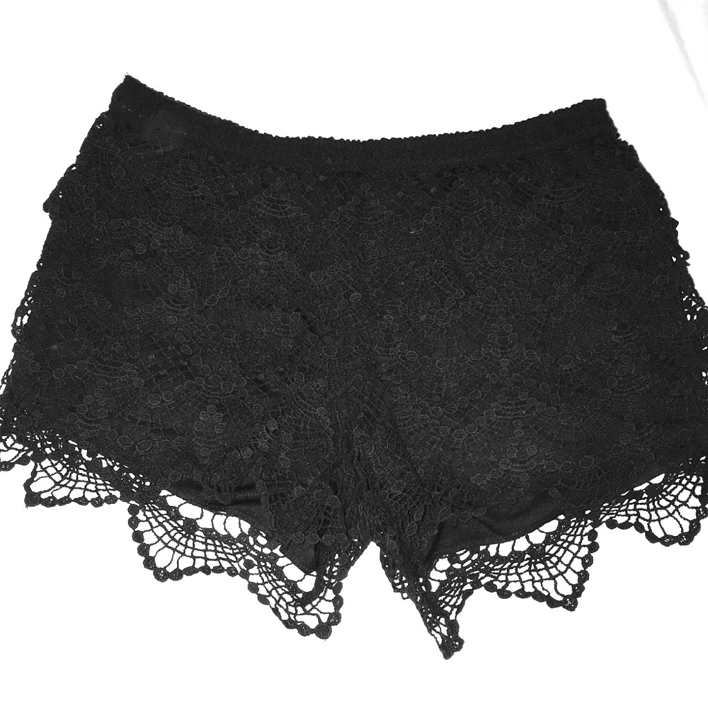 Black crochet high waisted shorts